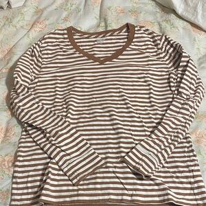 Lands End Brown and White Striped Long Sleeve Top